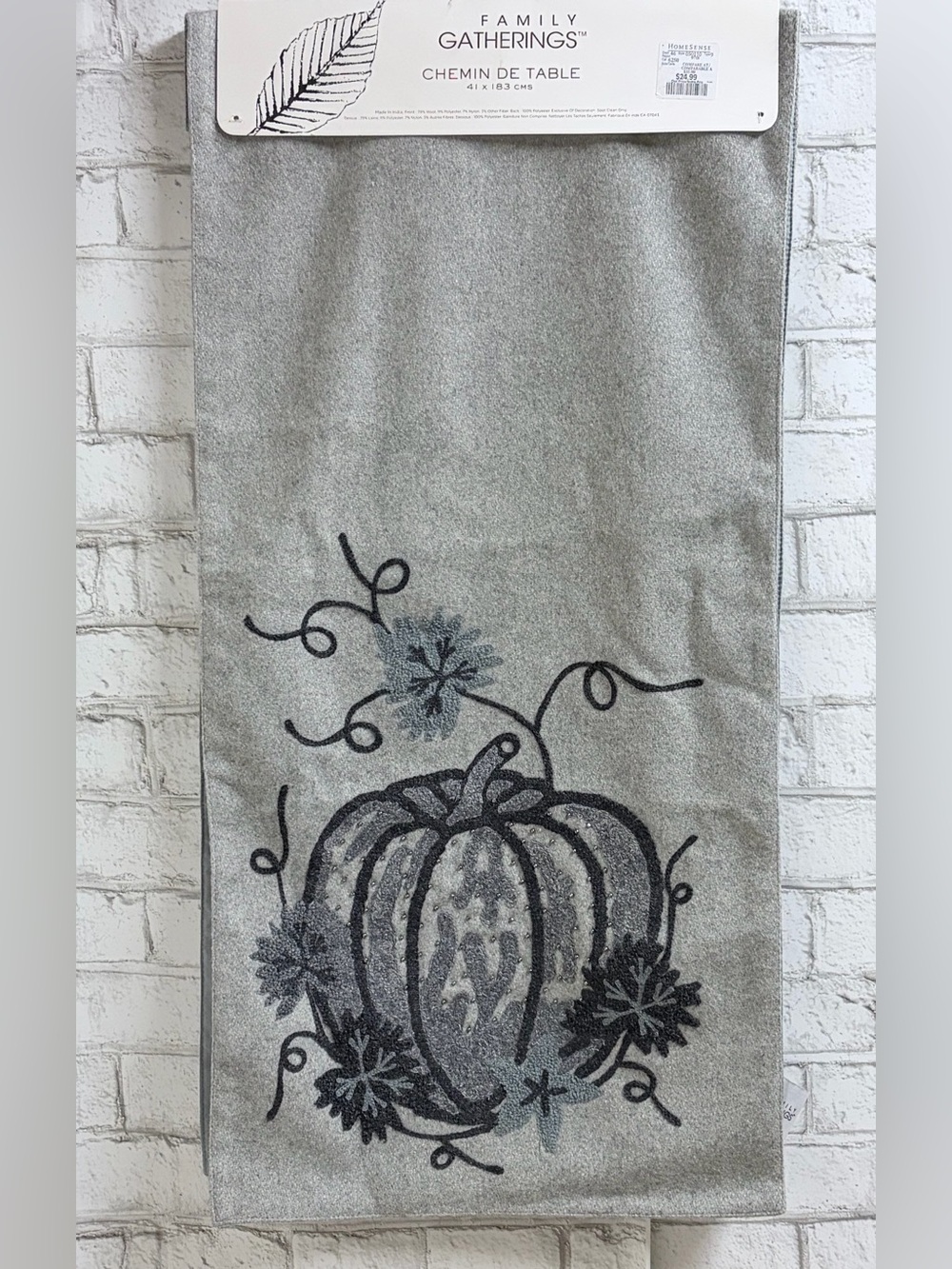 Fall Autumn Gray Pumpkin Decorative Table Runner